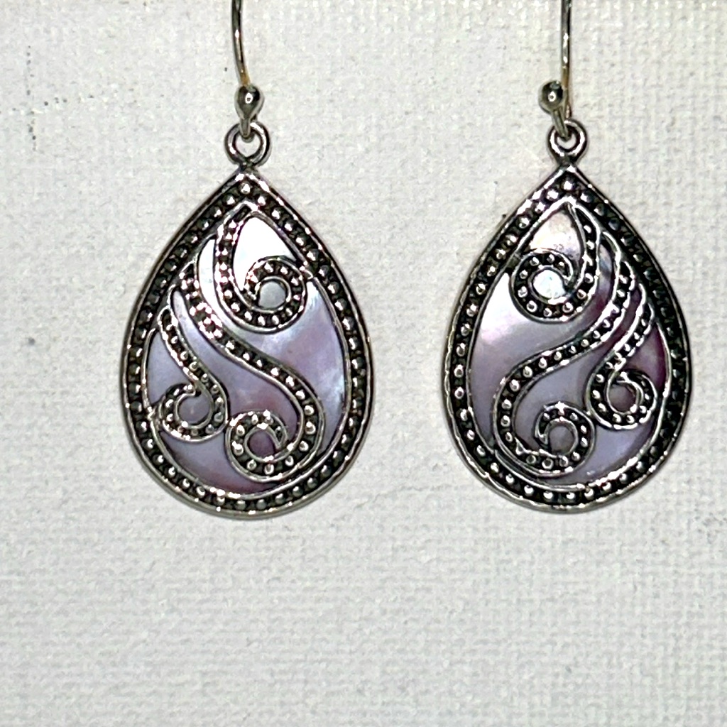 Nwot Samuel B Sterling Silver Pink Mother Of Pearl Designer Earrings Bohemian 100$